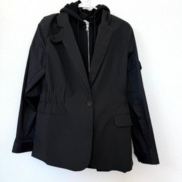FATE Hybrid Blazer Hoodie Jacket Black Mixed Media Layered Look Women L - Picture 1 of 9